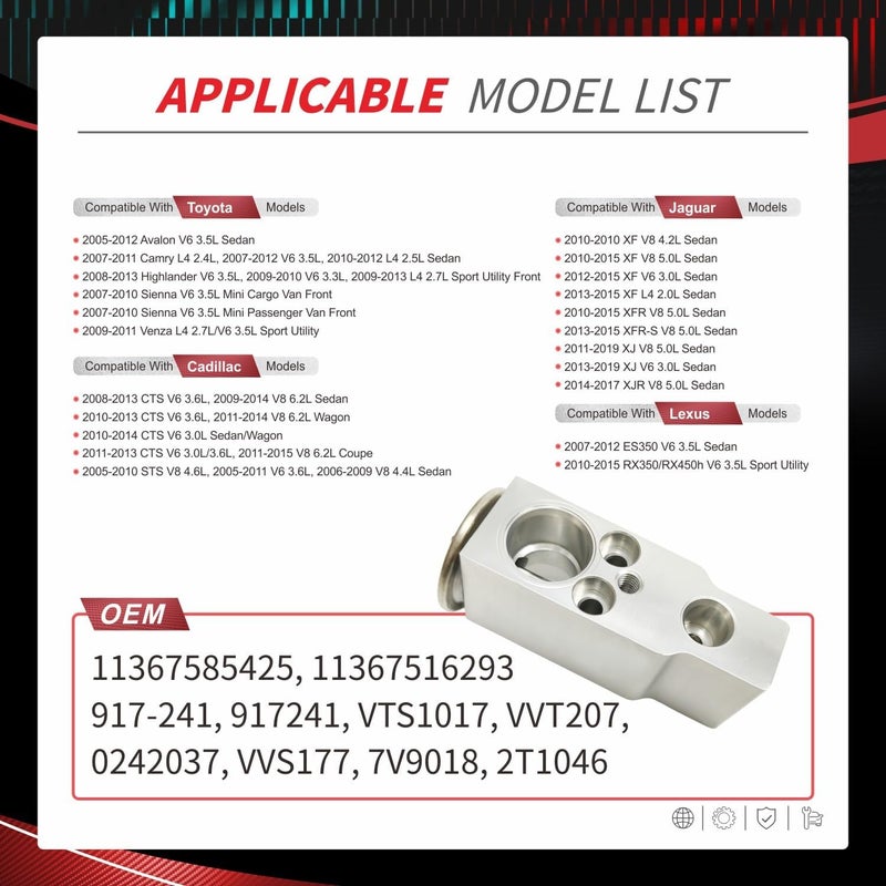 NITOYO A/C Expansion Valve Compatible with Toyota Avalon Camry Highlander Sienna Venza, Cadillac CTS STS, Lexus ES350 RX350, Jaguar XF XFR, Replaces 39186, 8851507030, 8851533020 - Image 1